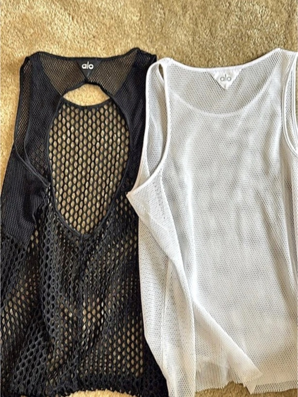 Alo Yoga Black & White Mesh Tank Tops